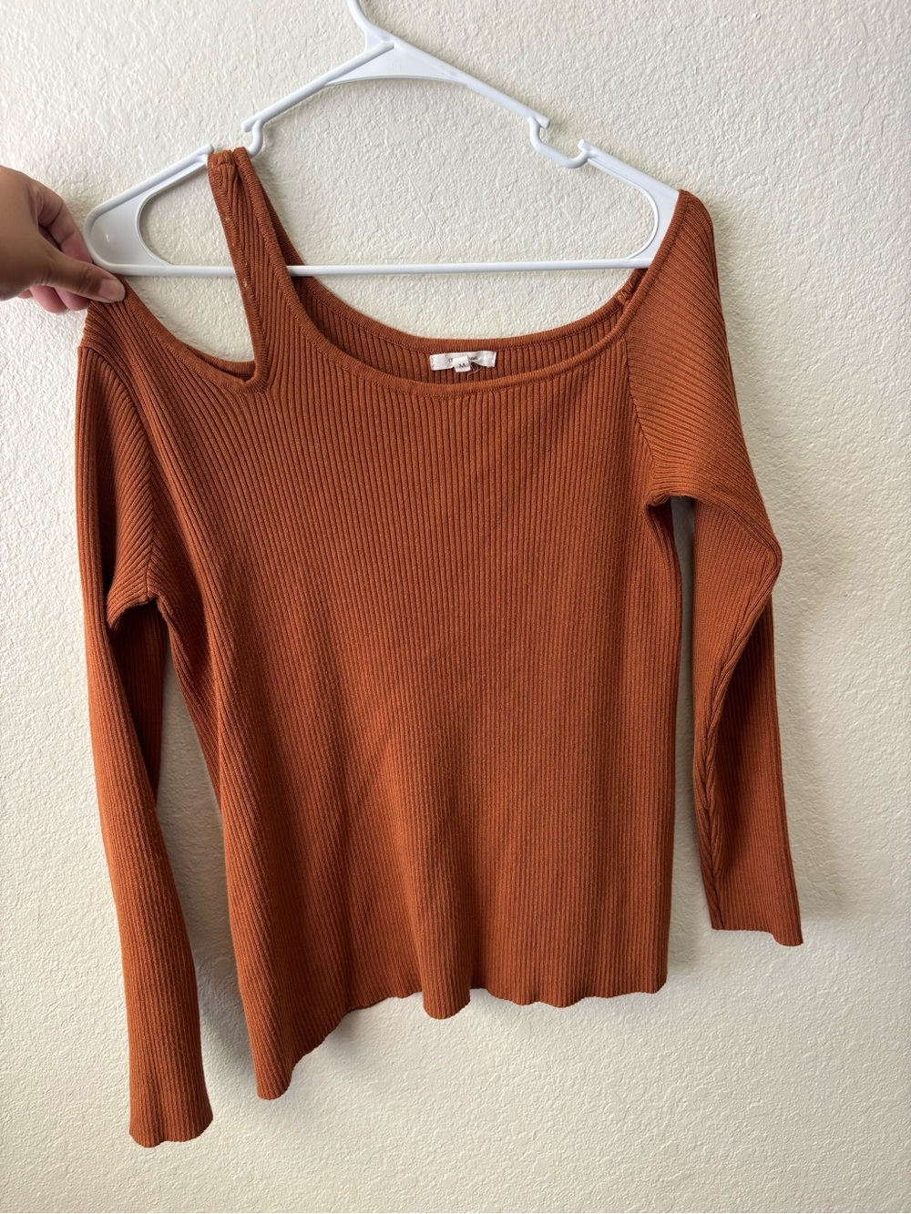 Maurices Rust Off-Shoulder Ribbed Sweater